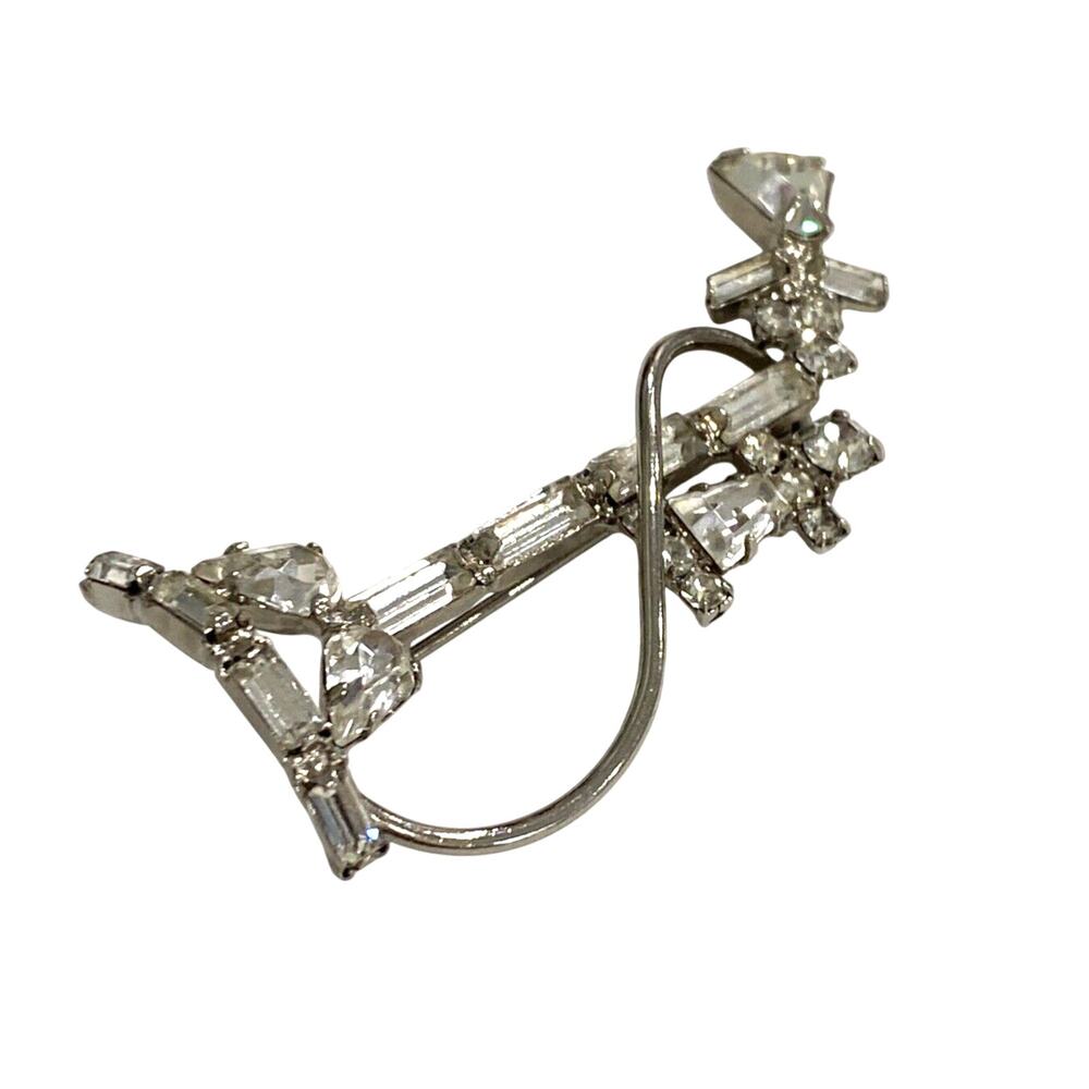 Vintage brooch silvertone and clear white rhinestone antique stick telephone pin - Picture 2 of 9